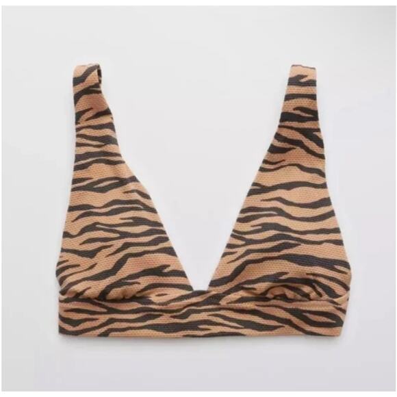 NWT! Aerie Pique Triangle Bikini Top Brown Black Animal Print - Size L - Picture 3 of 10